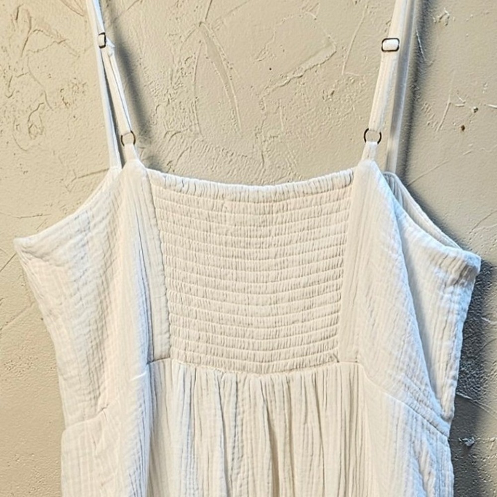 Knox Rose White Cotton Gauze Tiered Midi Dress Smocked Back Adjustable Straps M - Picture 9 of 9